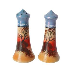 Vintage Salt & Pepper Lusterware Made In Japan Hand Painted Trees